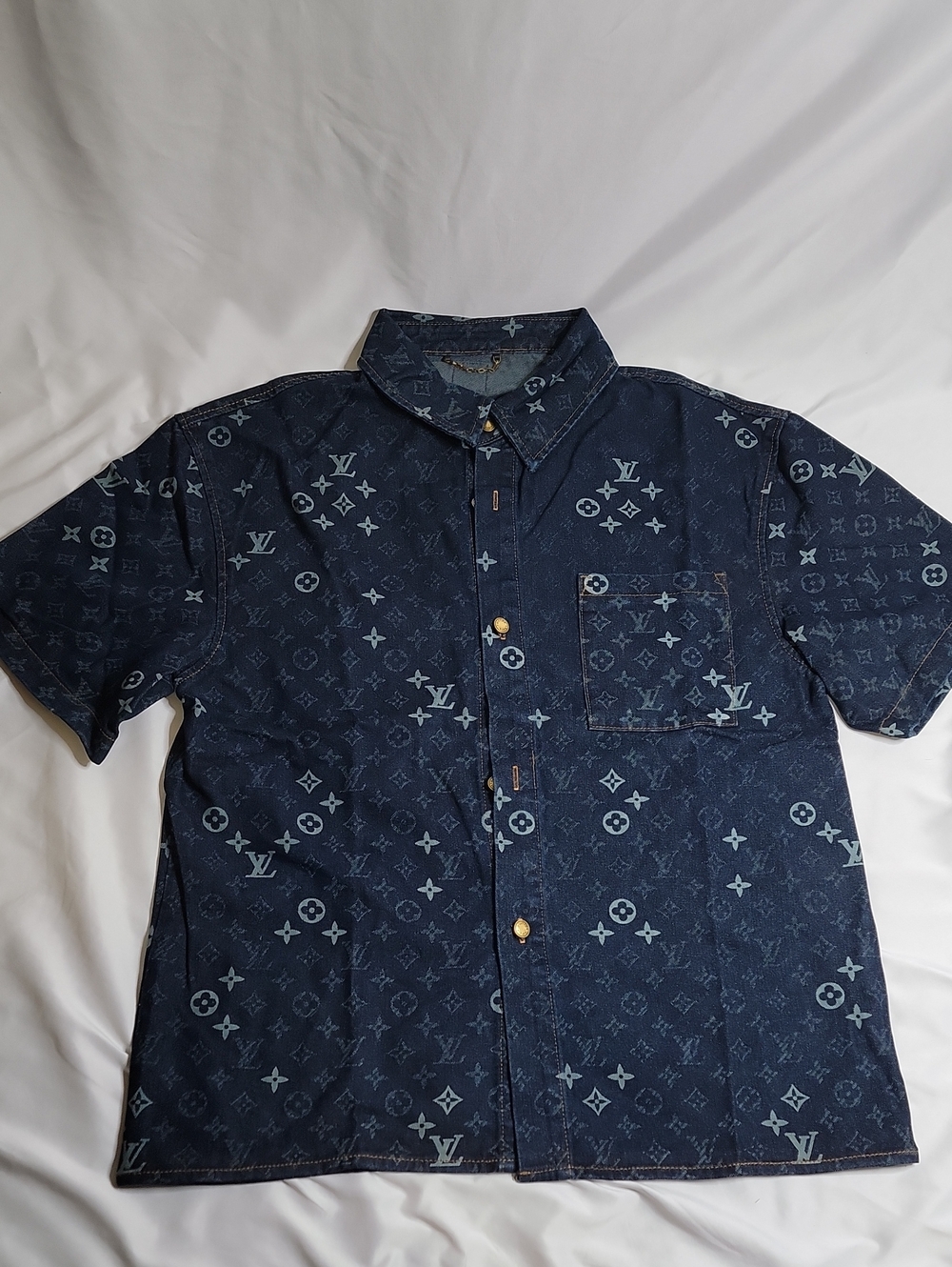 Louis Vuitton Navy Monogram Denim Short-Sleeve Button Shirt